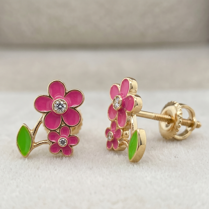 Kids Floral Petal Diamond Stud Earrings