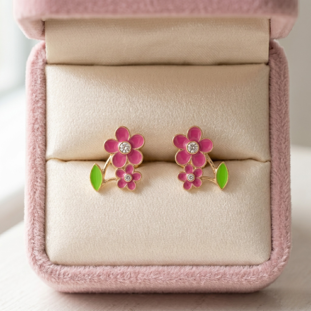Kids Floral Petal Diamond Stud Earrings