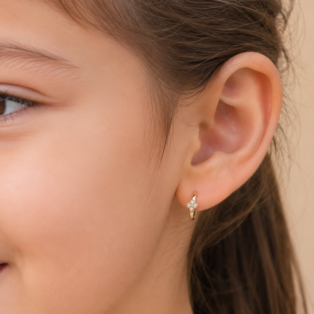 Diamond Clover Huggie Kids Earrings