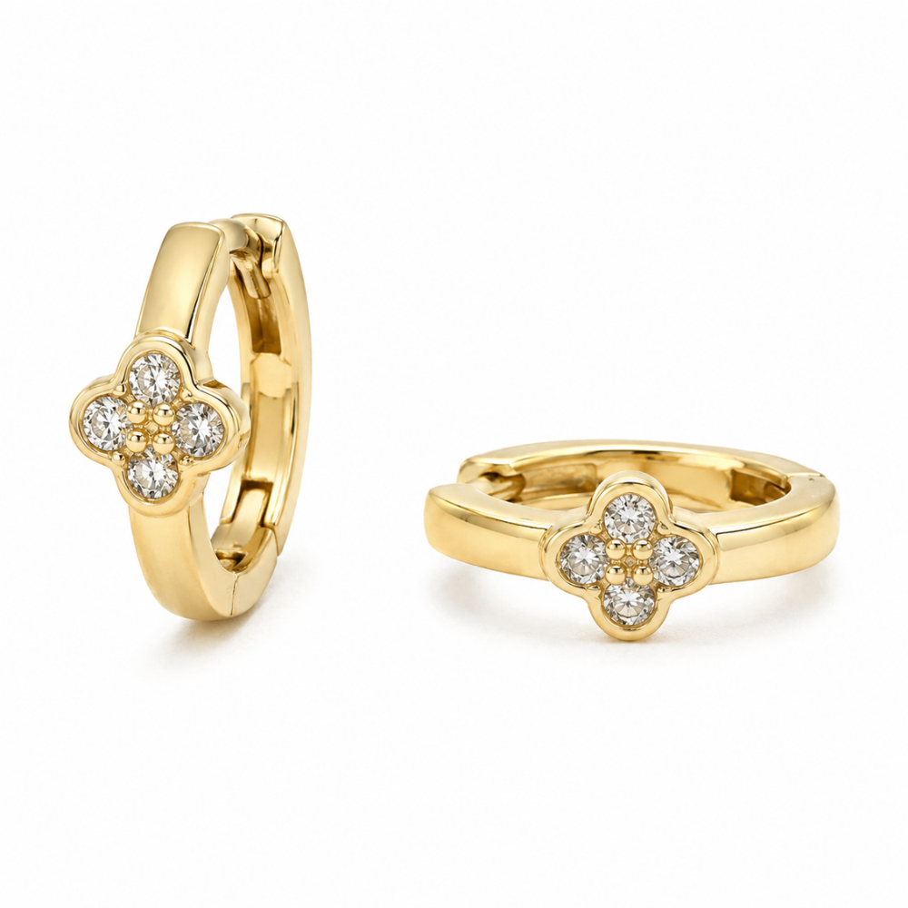 Diamond Clover Huggie Kids Earrings