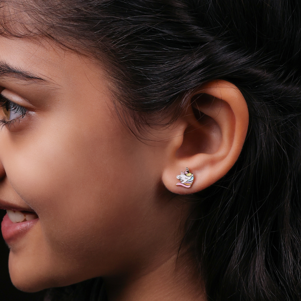 Kids Diamond Unicorn Stud Earrings