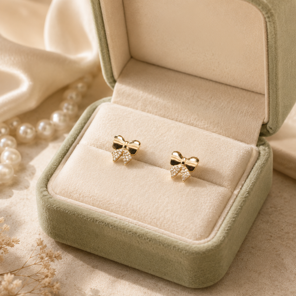 Kids Diamond Bow Stud Earrings