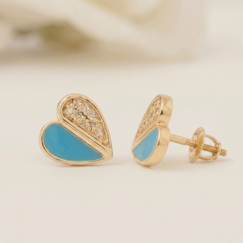 Aqua Heart Diamond Kids Earrings