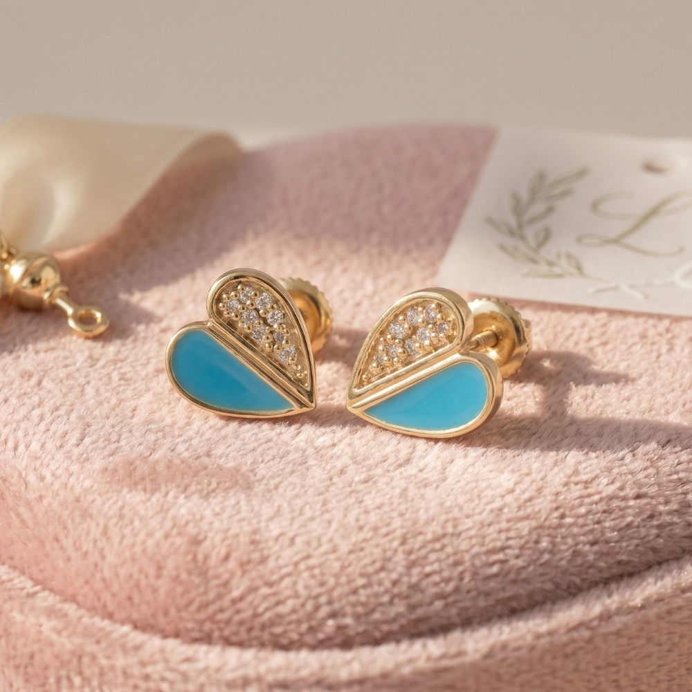 Aqua Heart Diamond Kids Earrings