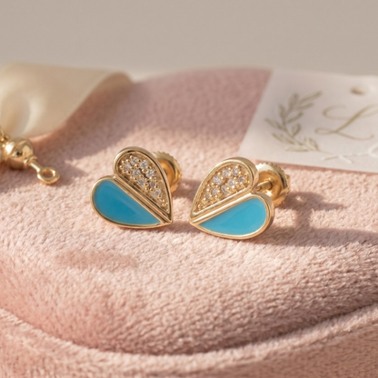 Aqua Heart Diamond Kids Earrings