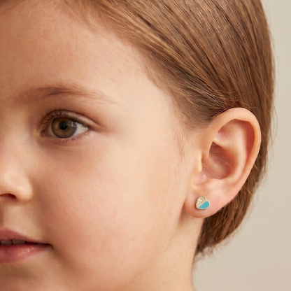 Aqua Heart Diamond Kids Earrings
