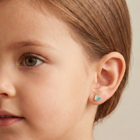 Aqua Heart Diamond Kids Earrings