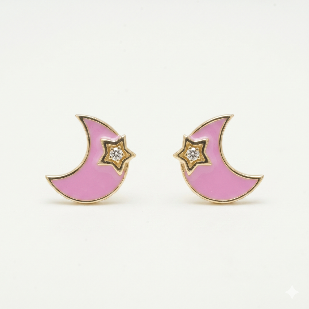Moon and Star Diamond Kids Earrings