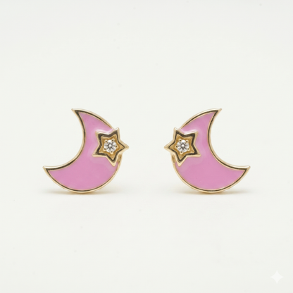 Moon and Star Diamond Kids Earrings
