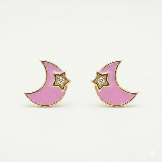 Moon and Star Diamond Kids Earrings