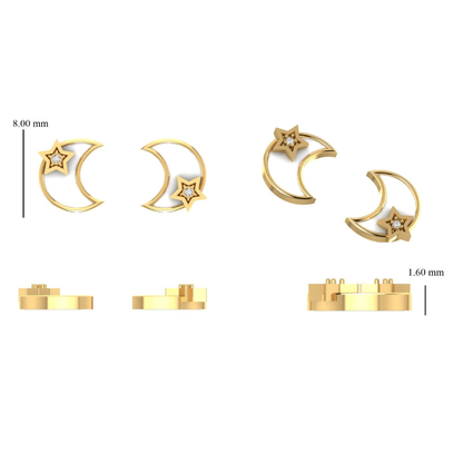Moon and Star Diamond Kids Earrings