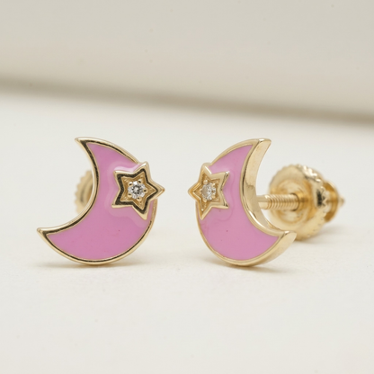 Moon and Star Diamond Kids Earrings