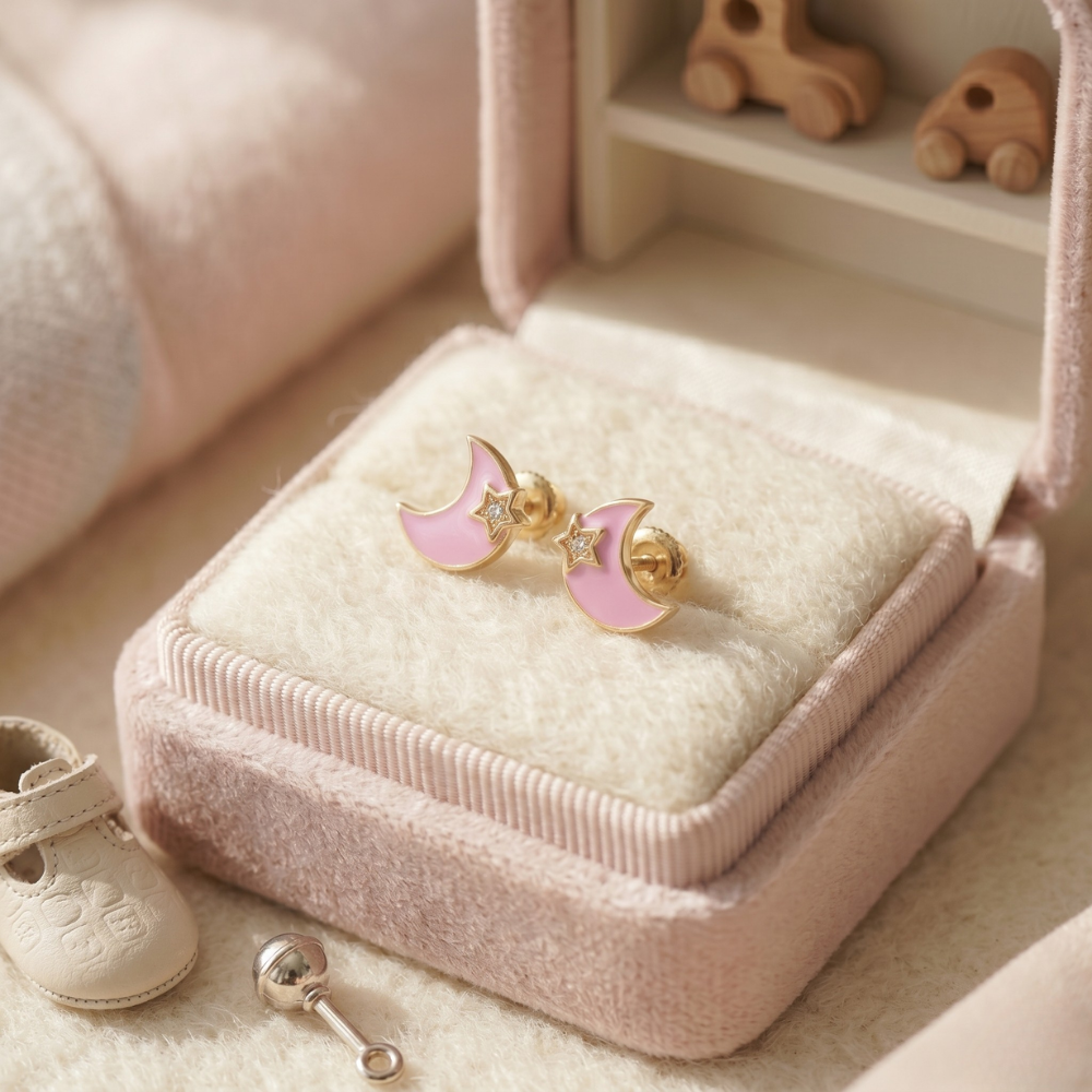 Moon and Star Diamond Kids Earrings
