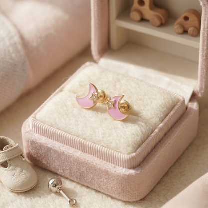 Moon and Star Diamond Kids Earrings