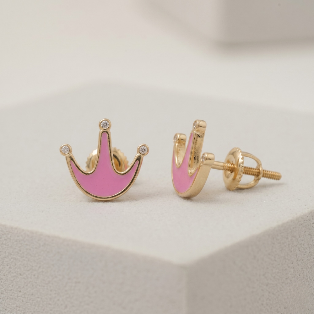 Crown Diamond Kids Stud Earrings