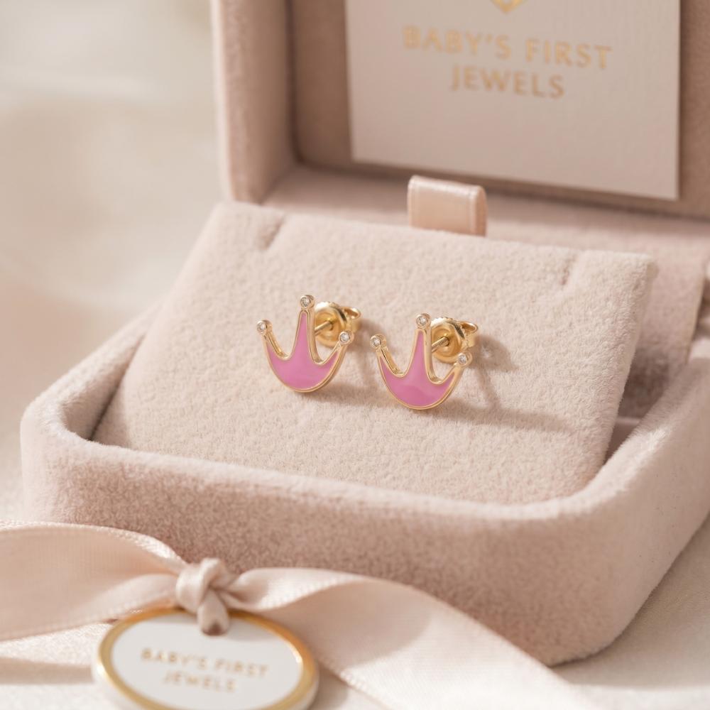 Crown Diamond Kids Stud Earrings