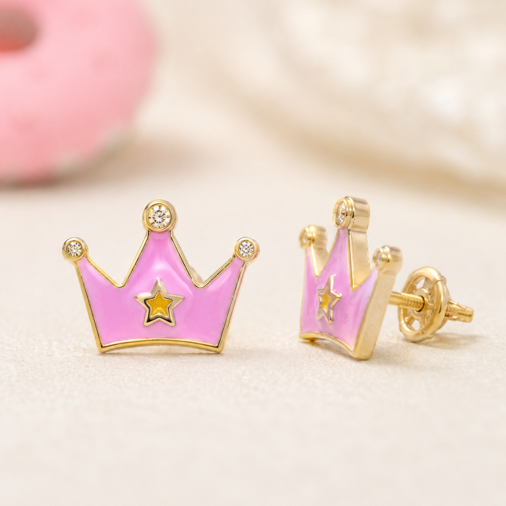 Kids Princess Crown Diamond Studs