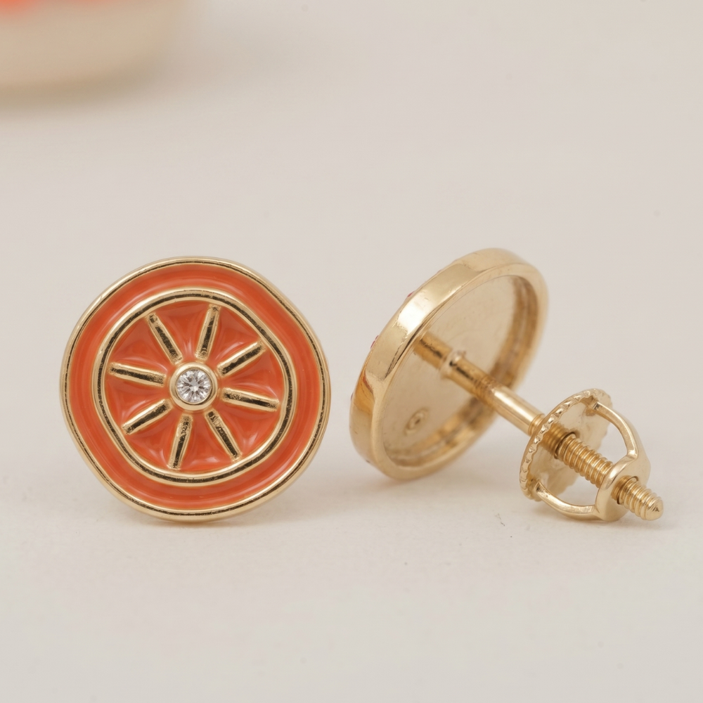 Kids Orange Slice Diamond Earrings