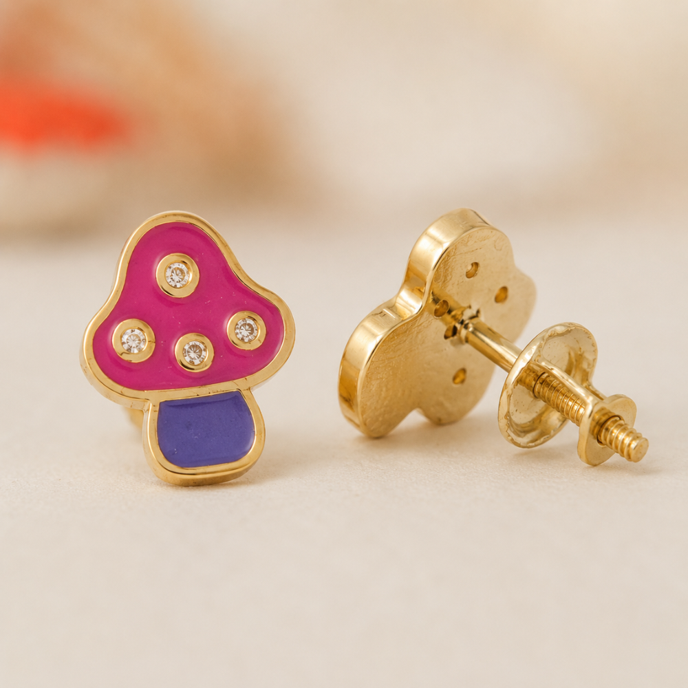 Kids Mushroom Diamond Earrings