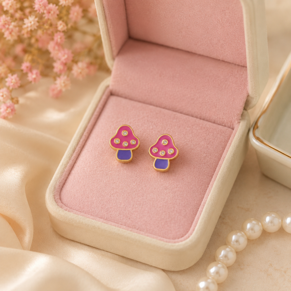 Kids Mushroom Diamond Earrings