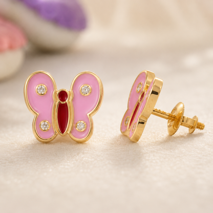 Kids Butterfly Diamond Wing Studs