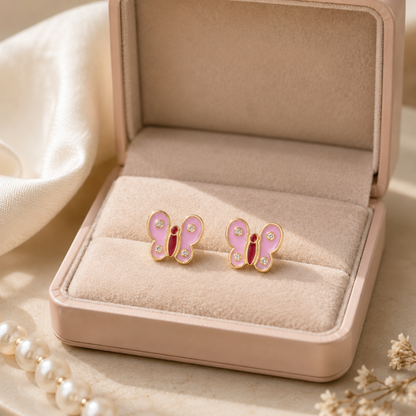 Kids Butterfly Diamond Wing Studs