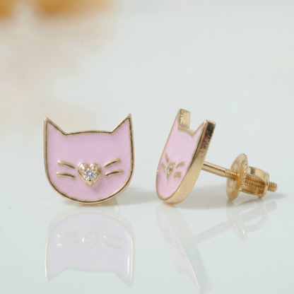 Kids Cat Diamond Earrings