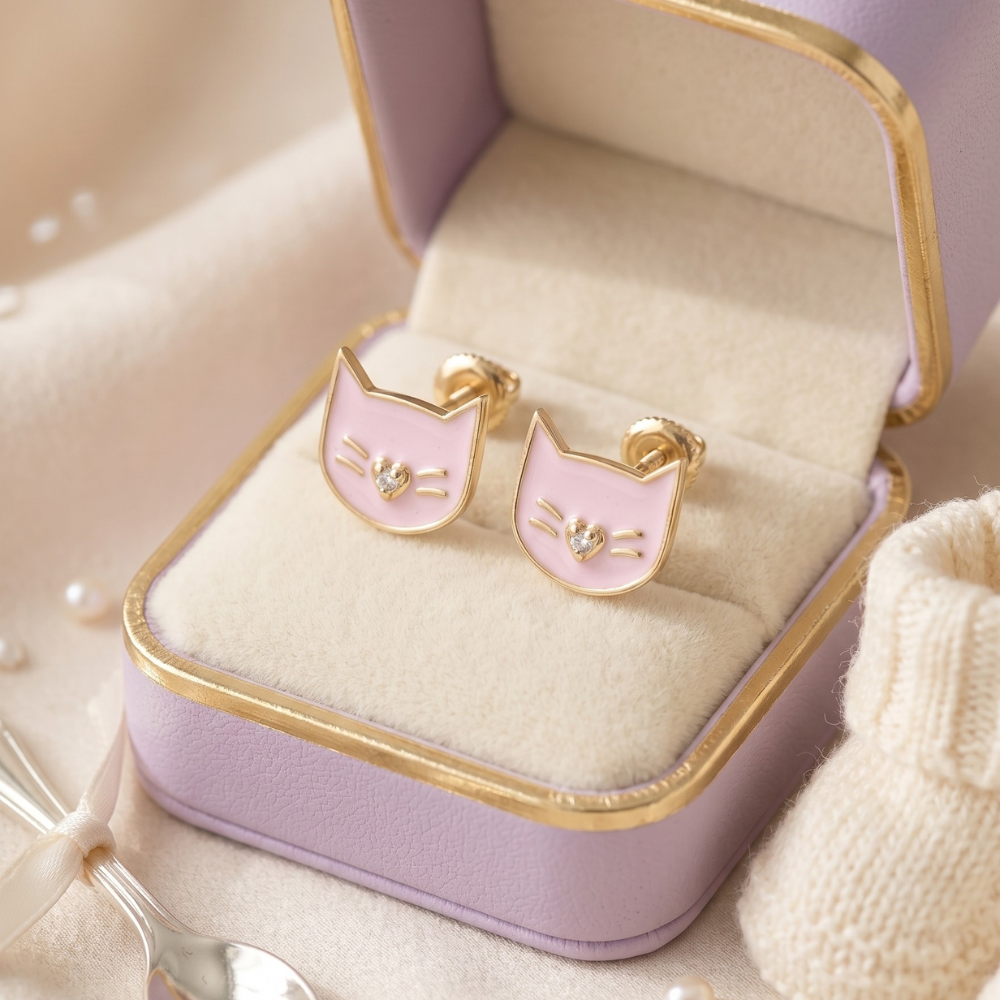 Kids Cat Diamond Earrings