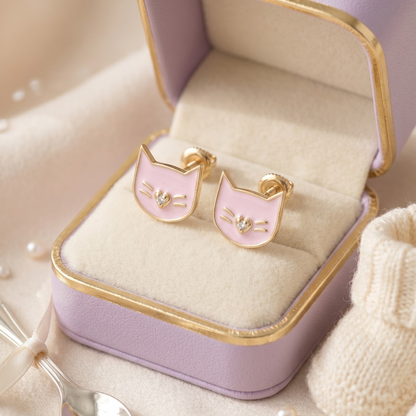 Kids Cat Diamond Earrings