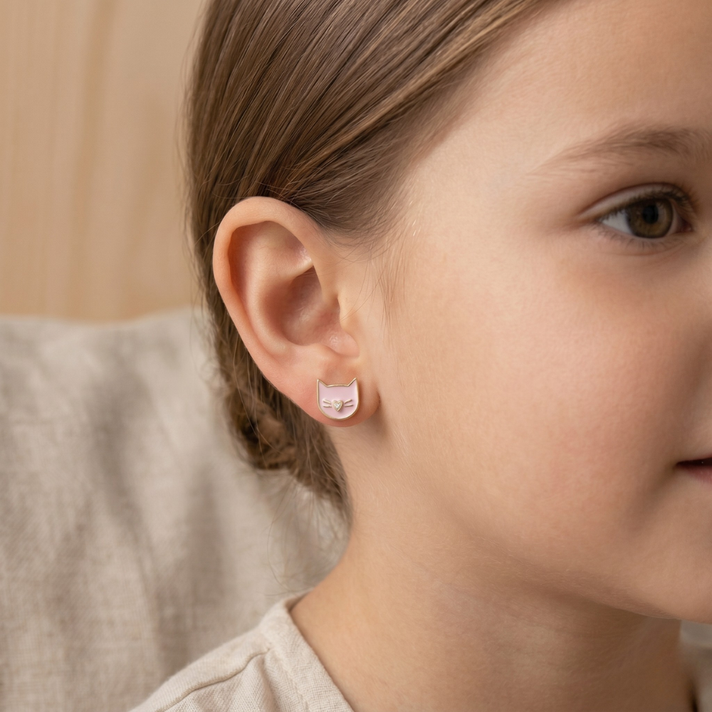 Kids Cat Diamond Earrings