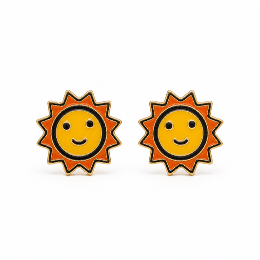 Kids Solid Gold Sunburst Stud Earrings
