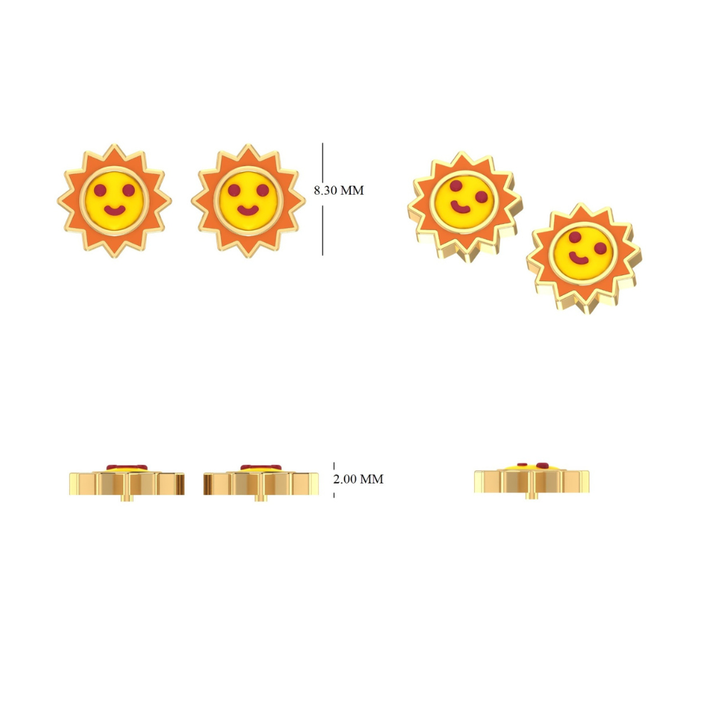 Kids Solid Gold Sunburst Stud Earrings