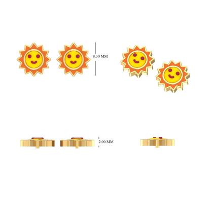 Kids Solid Gold Sunburst Stud Earrings