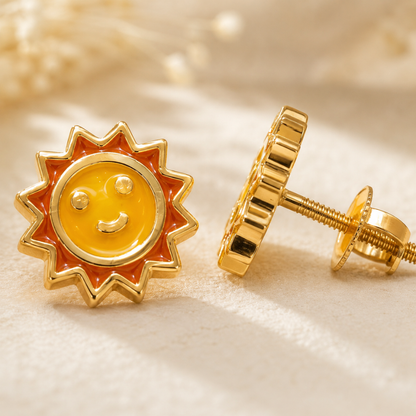 Kids Solid Gold Sunburst Stud Earrings