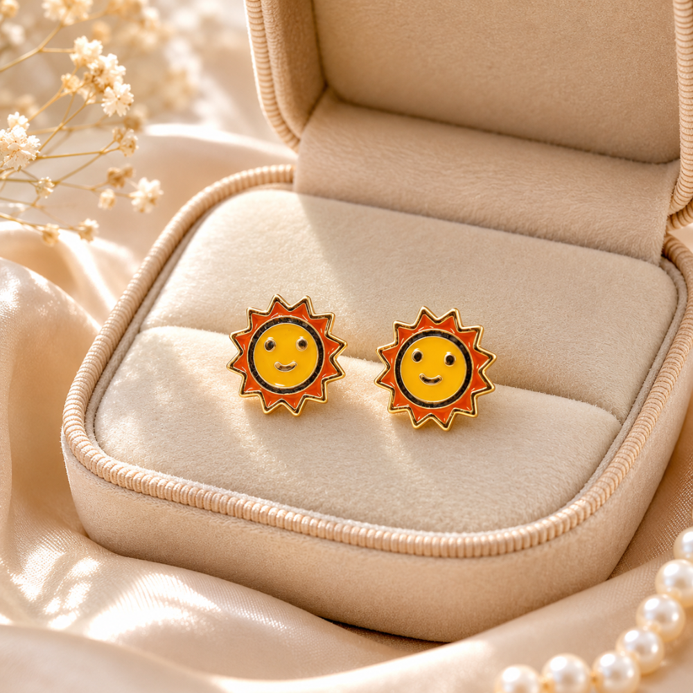 Kids Solid Gold Sunburst Stud Earrings