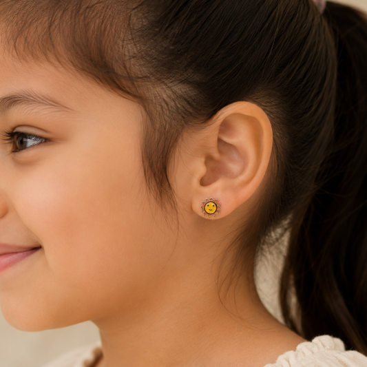 Kids Solid Gold Sunburst Stud Earrings