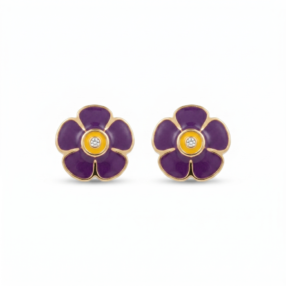 Kids Flower Petal Diamond Studs