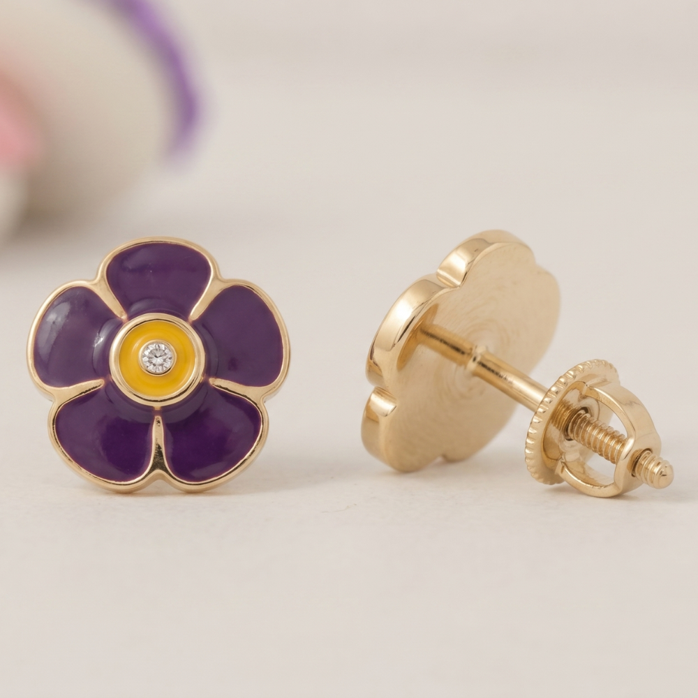 Kids Flower Petal Diamond Studs
