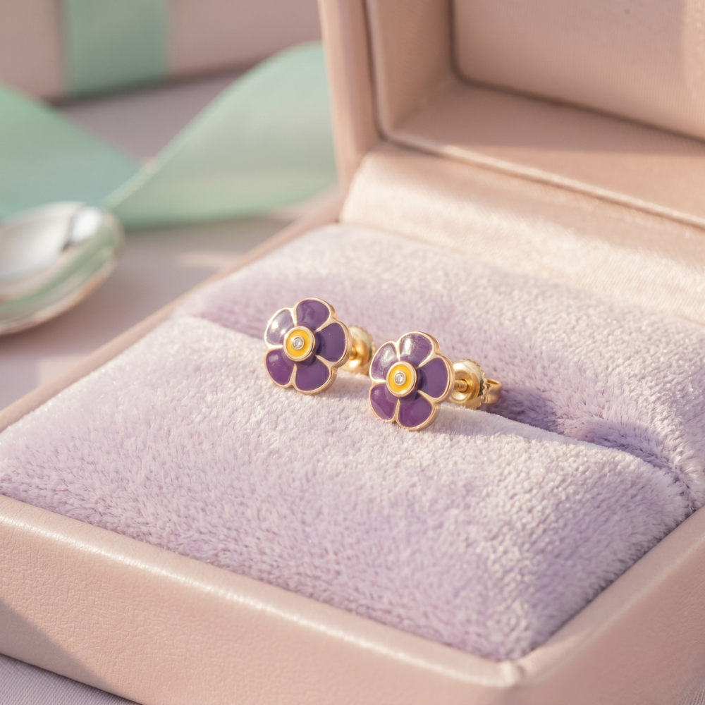 Kids Flower Petal Diamond Studs