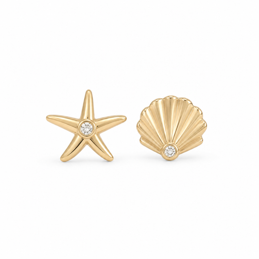 Starfish and Seashell Diamond Kids Earrings