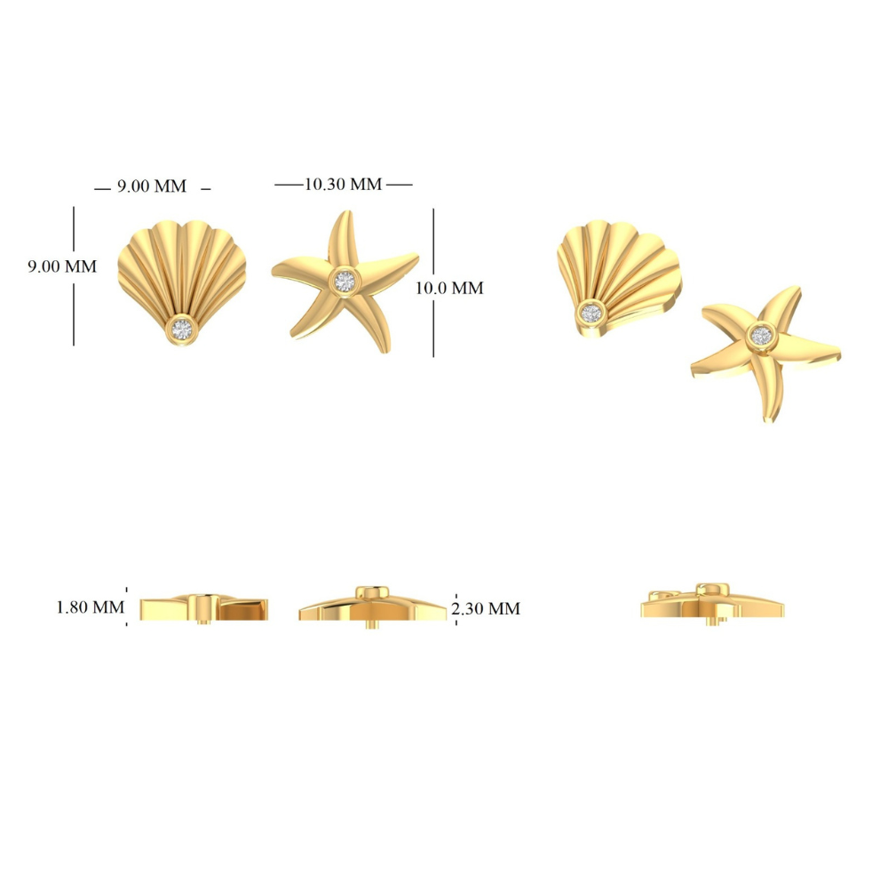 Starfish and Seashell Diamond Kids Earrings