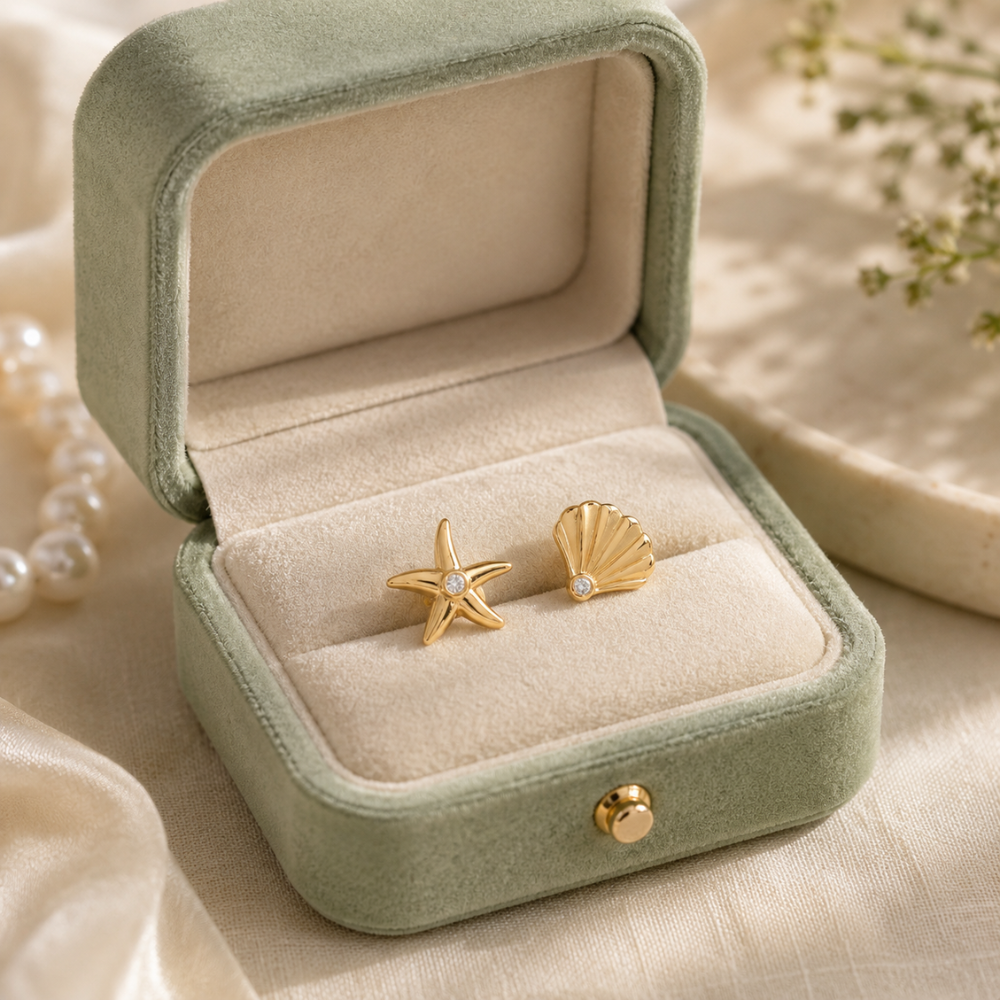 Starfish and Seashell Diamond Kids Earrings