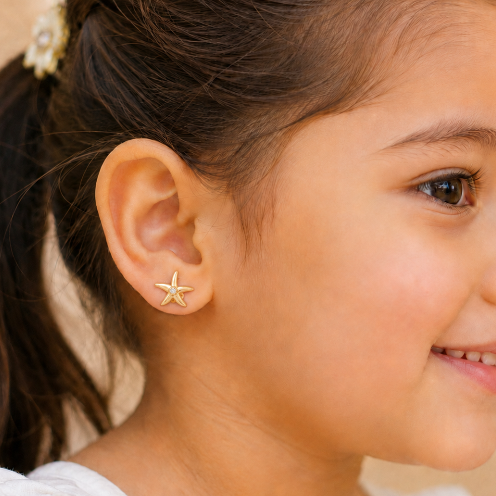 Starfish and Seashell Diamond Kids Earrings