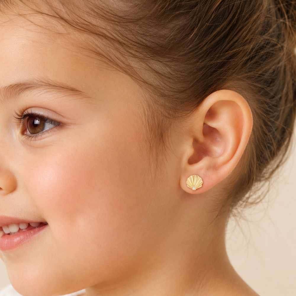 Starfish and Seashell Diamond Kids Earrings