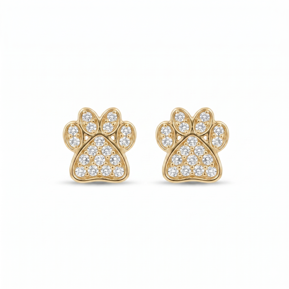 Kids Dog Paw Diamond Earrings