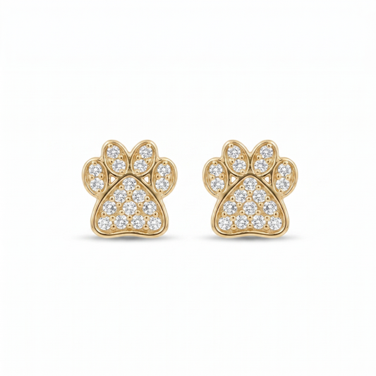 Kids Dog Paw Diamond Earrings