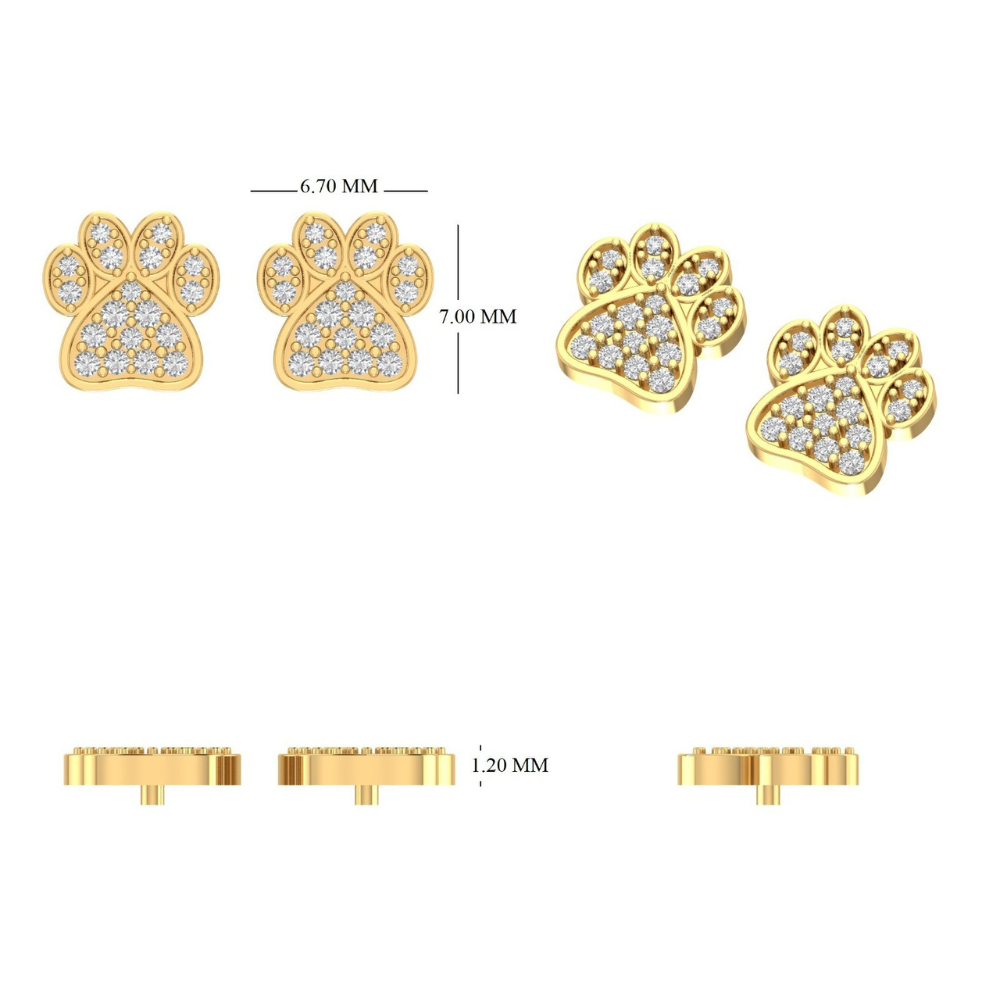 Kids Dog Paw Diamond Earrings