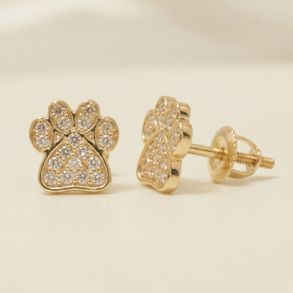 Kids Dog Paw Diamond Earrings