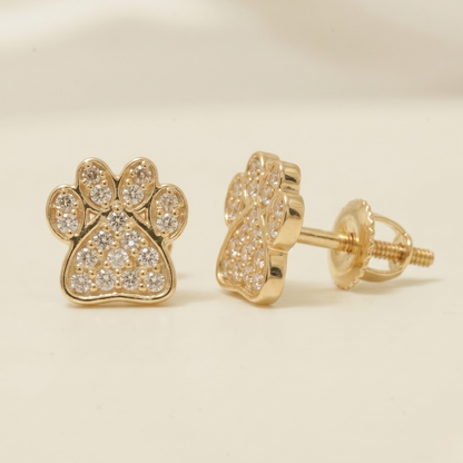 Kids Dog Paw Diamond Earrings