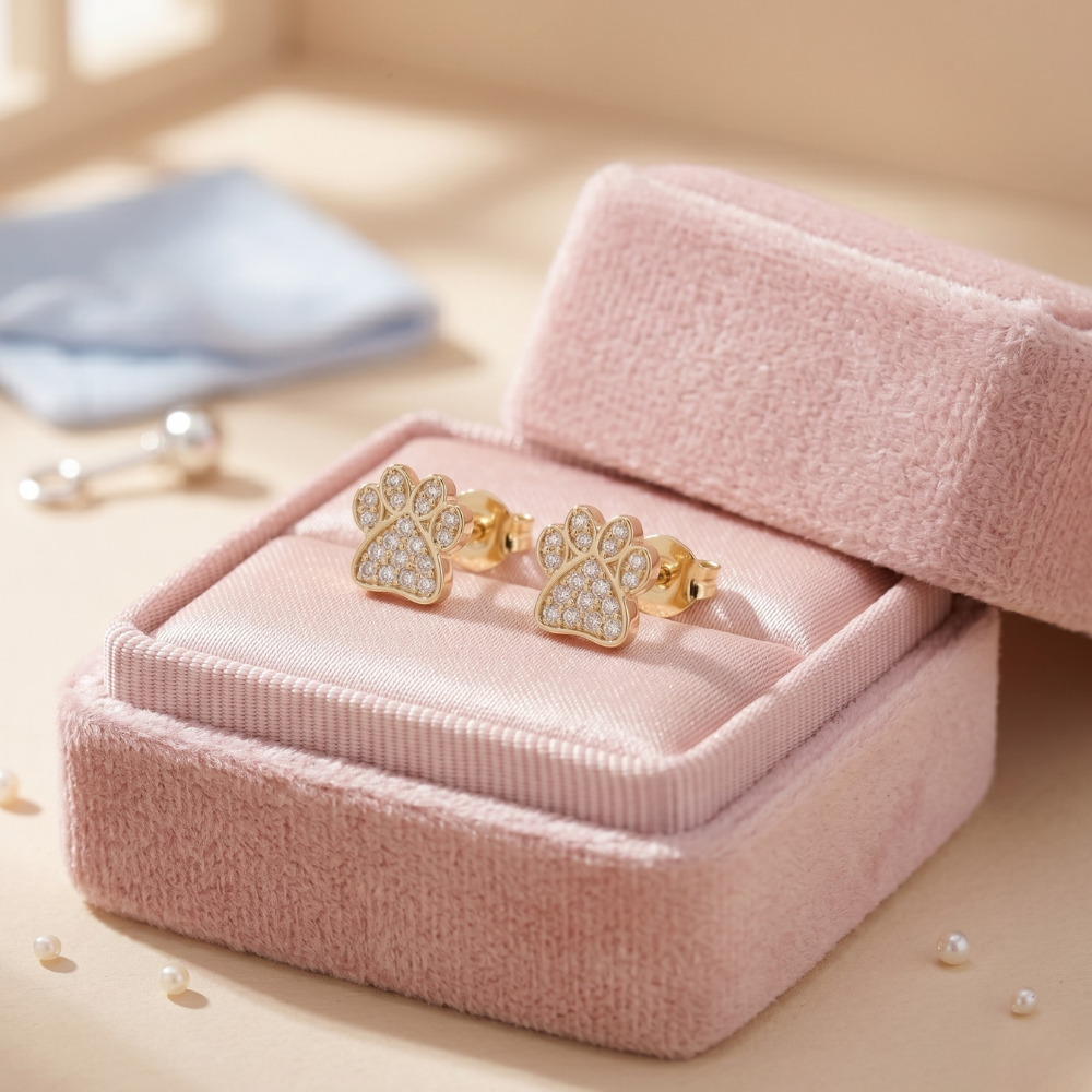 Kids Dog Paw Diamond Earrings